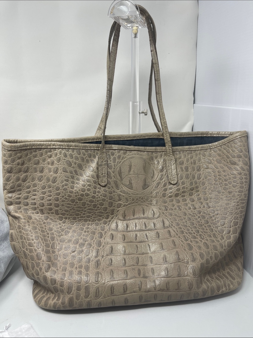 Furla Taupe Croc-Embossed Leather Tote